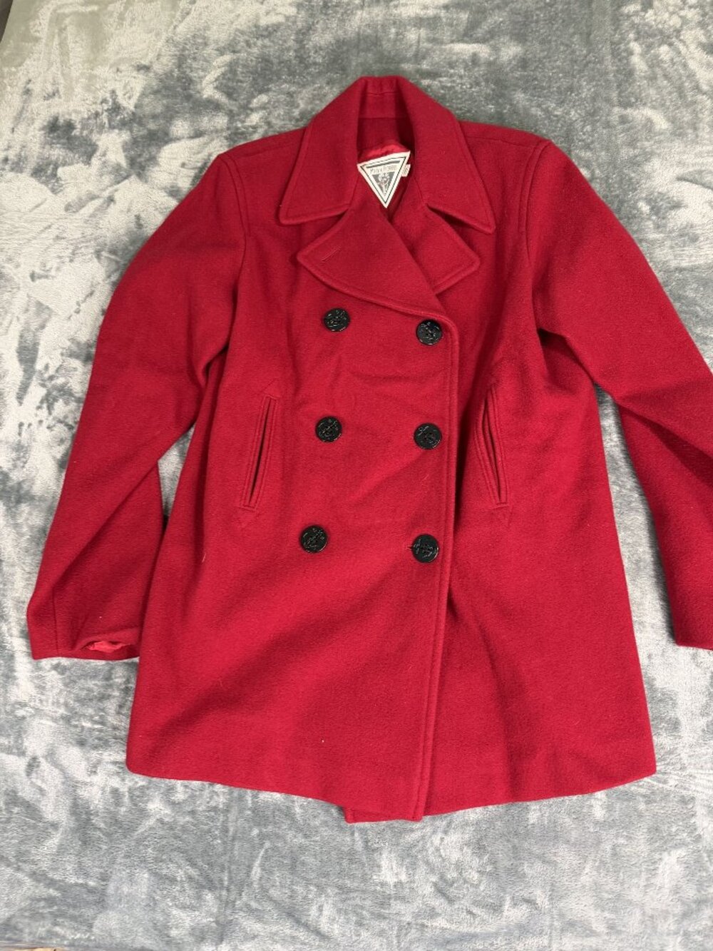 VTG Marvin Richards Womens Medium Red Wool Pea Coat Double-Breasted